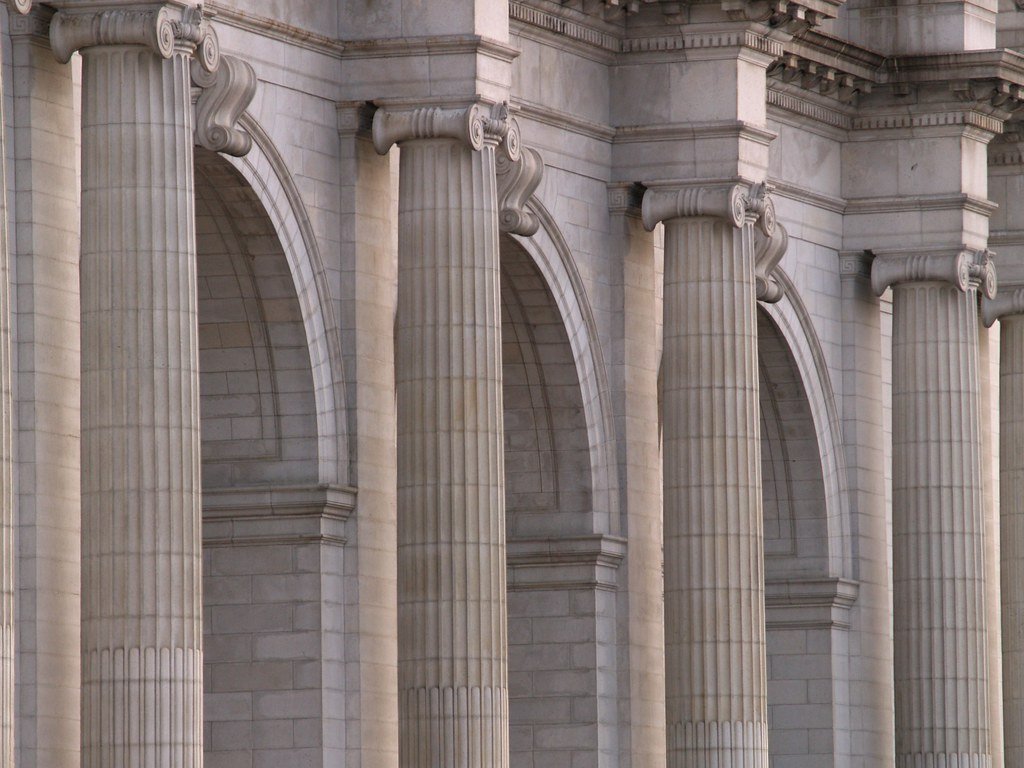 Classical courthouse columns and arches